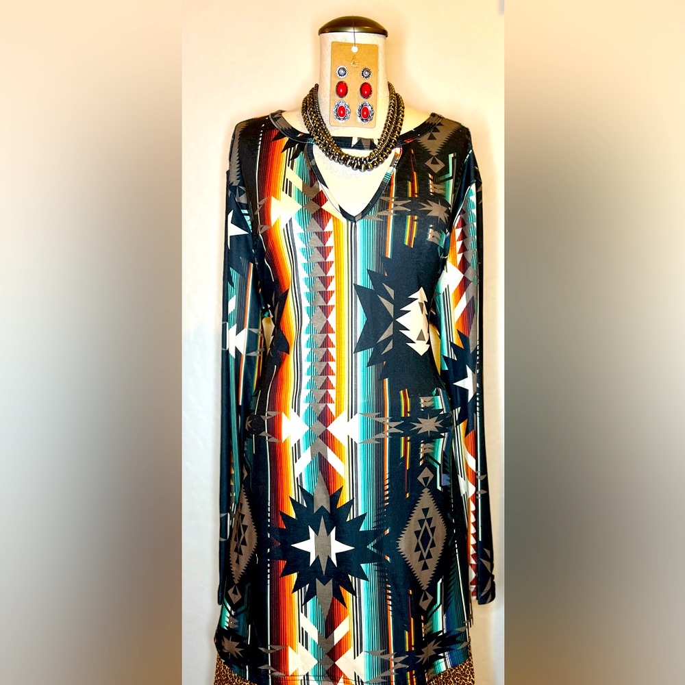 New top w/tags XL, Crazy Train, long sleeve top, aztec design- colorful!